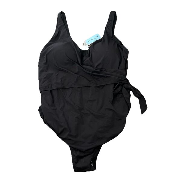 Yonique Solid Black One Piece Swimsuit Women's Size 24W NWT - Picture 1 of 5
